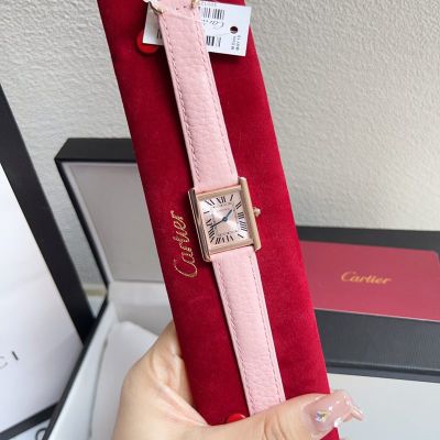 Cartier Tank Solo 316L Steel 24MM Imported Quartz Movement Pink Strap Women Square Watch